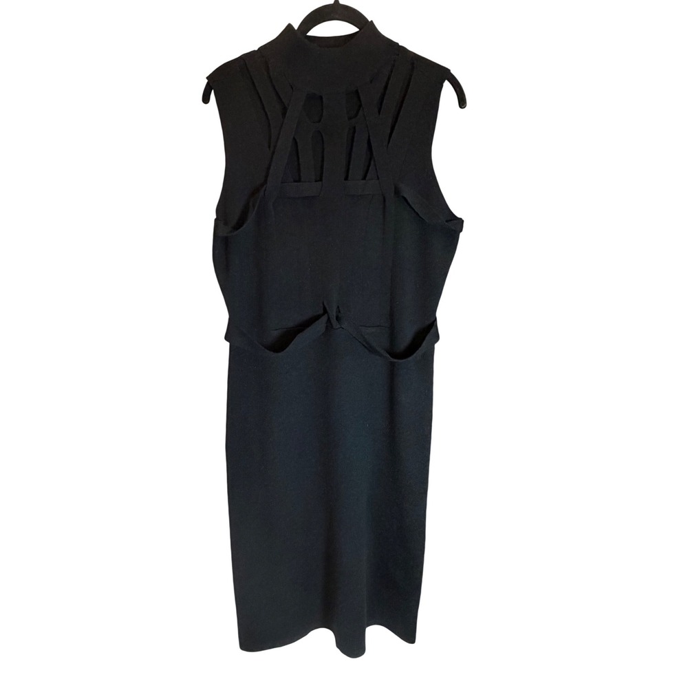 Vivienne Tam Black Knit Cutout Mock Neck Sleeveless Midi Dress Wool Blend Large